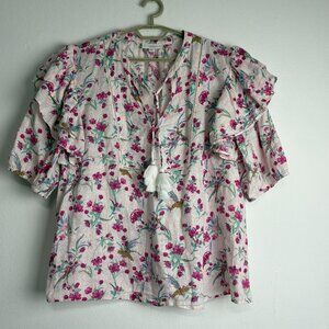 Charter Club Luxury Linen Women's Top Boho Cottagecore Peasant Floral Print 2XL